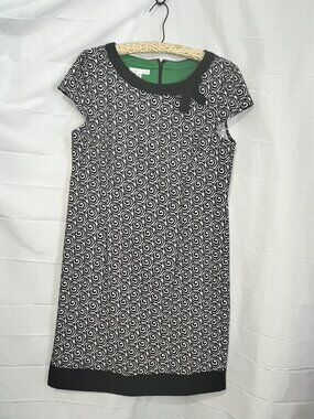 London Times Size 14 Dress Black White Swirl Short Sleeve Sheath Knee Length